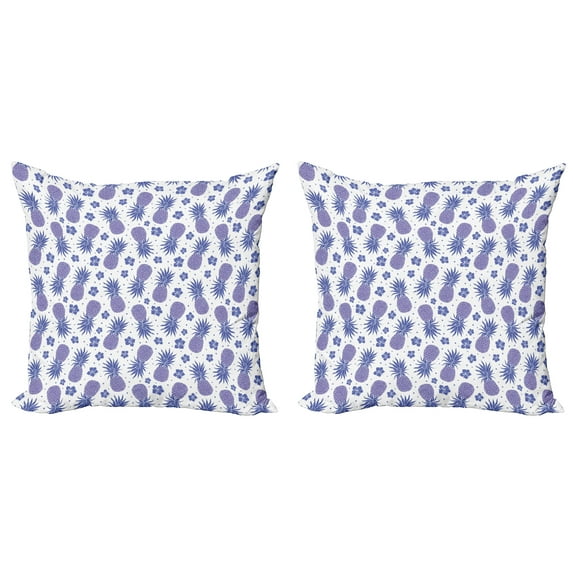 Ambesonne Tropical Throw Pillow Cover 2 Pack, Hibiscus and Pineapple, 24", Lavender and Purple