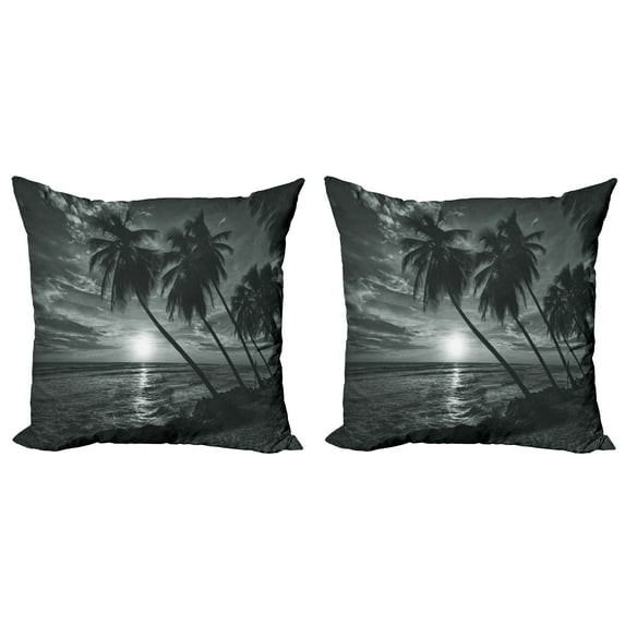 Ambesonne Tropical Throw Pillow Cover 2 Pack, Horizon over Sea Picture, 18", Black and White
