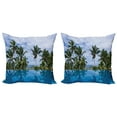 thumbnail image 1 of Ambesonne Tropical Throw Pillow Cover 2 Pack, Infinity Pool Palm, 20", Blue Green White, 1 of 6