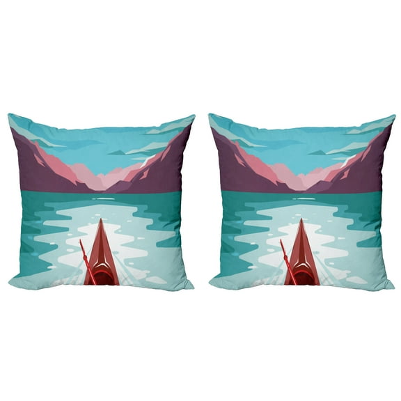Ambesonne Tropical Throw Pillow Cover 2 Pack, Kayak Adventure, 20", Multicolor