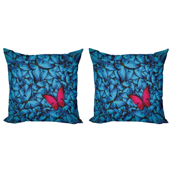 Ambesonne Tropical Throw Pillow Cover 2 Pack, Large Bugs Lepidoptera, 18", Pink Blue Brown