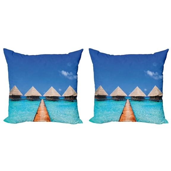 Ambesonne Tropical Throw Pillow Cover 2 Pack, Maldives Clear Waters, 24", Turquoise Azure Blue