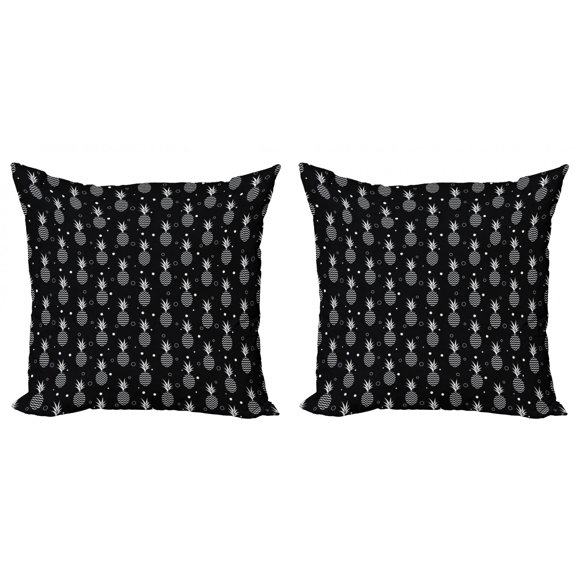 Ambesonne Tropical Throw Pillow Cover 2 Pack, Monochrome Pineapples, 24", Black and White