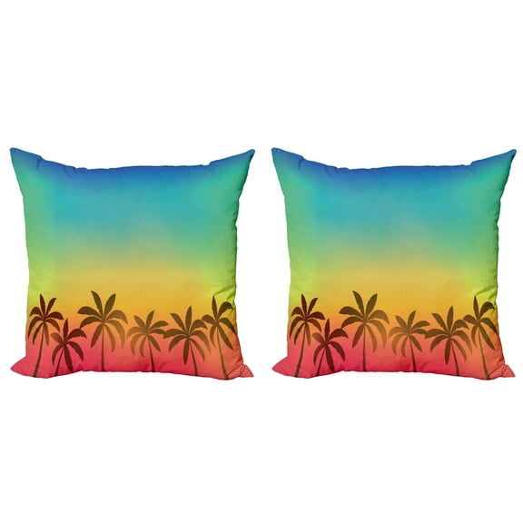 Ambesonne Tropical Throw Pillow Cover 2 Pack, Palm Tree Tops on Island, 16", Multicolor