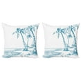 thumbnail image 1 of Ambesonne Tropical Throw Pillow Cover 2 Pack, Palm Trees at Beach, 16", Blue White, 1 of 6