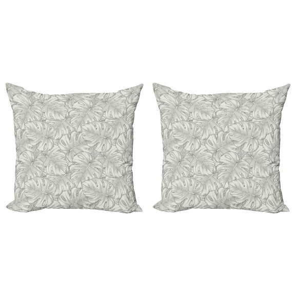 Ambesonne Tropical Throw Pillow Cover 2 Pack, Rainforest Giant Leaves, 18", Grey Dust