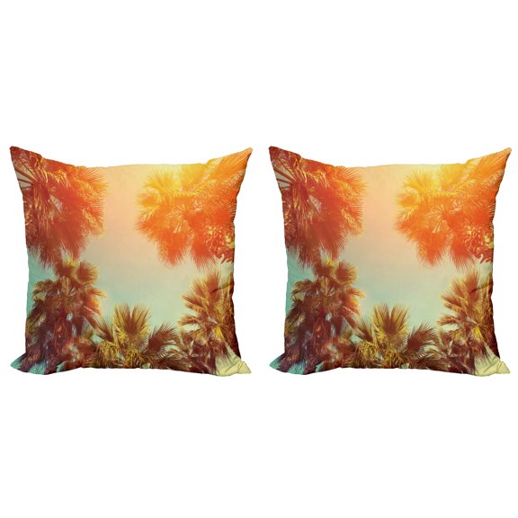 Ambesonne Tropical Throw Pillow Cover 2 Pack, Rest Under Trees, 20", Orange Green