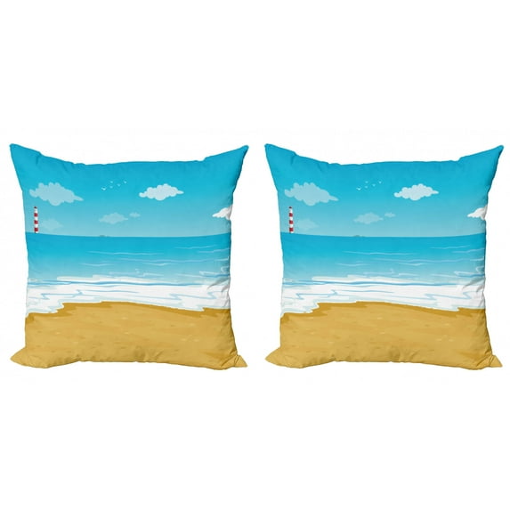 Ambesonne Tropical Throw Pillow Cover 2 Pack, Sandy Beach Ocean, 24", Sand Brown Sky Blue