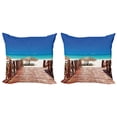 thumbnail image 1 of Ambesonne Tropical Throw Pillow Cover 2 Pack, Sandy Beach Resort, 24", Chocolate Navy Turquoise, 1 of 7