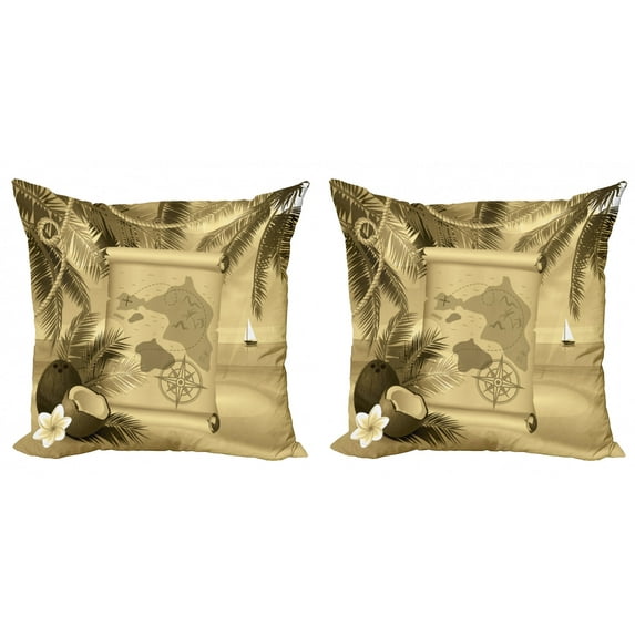 Ambesonne Tropical Throw Pillow Cover 2 Pack, Sepia View of Island, 16", Sepia