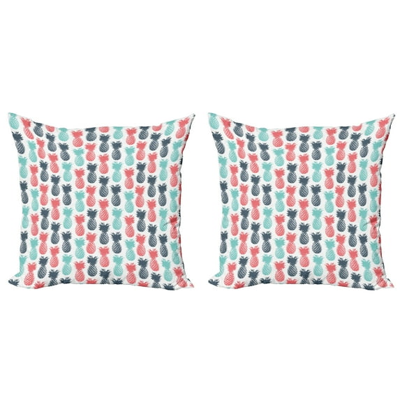 Ambesonne Tropical Throw Pillow Cover 2 Pack, Stamped Minimal Backdrop, 16", Turquoise White Coral