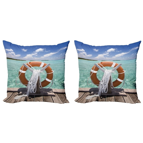 Ambesonne Tropical Throw Pillow Cover 2 Pack, Summer Exotic Sea, 18", Multicolor