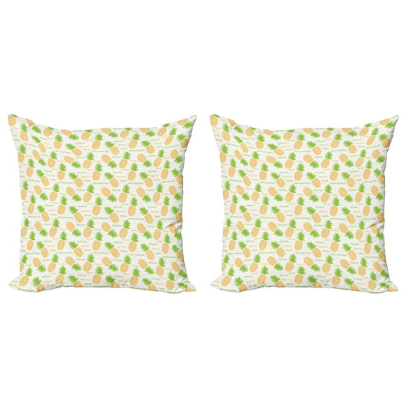 Ambesonne Tropical Throw Pillow Cover 2 Pack, Summer Fruits Arrangement, 16", Fern Green and Orange