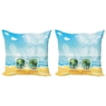 thumbnail image 1 of Ambesonne Tropical Throw Pillow Cover 2 Pack, Sunglasses Reflection Tree, 20", Pale Blue Mustard White, 1 of 5
