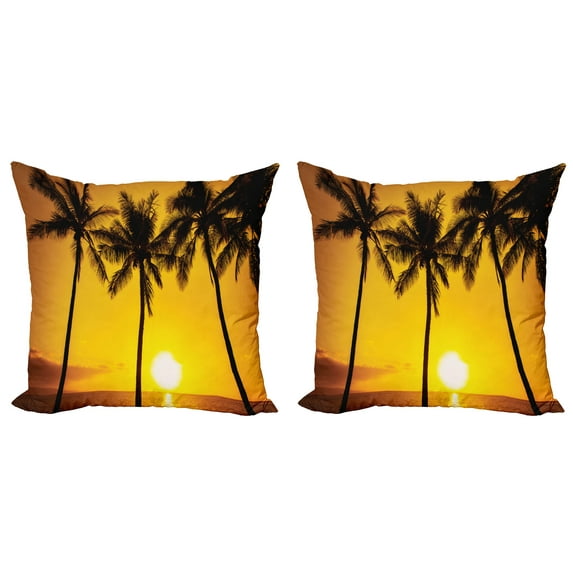 Ambesonne Tropical Throw Pillow Cover 2 Pack, Sunny Beach Exotic, 24", Pale Orange Brown