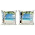 thumbnail image 1 of Ambesonne Tropical Throw Pillow Cover 2 Pack, Tropical Beach Palm Trees, 20", White Green Blue, 1 of 7