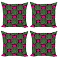 thumbnail image 1 of Ambesonne Tropical Throw Pillow Cover 4 Pack, Big and Detailed Leaves, 16", Hot Pink Fern Green, 1 of 2