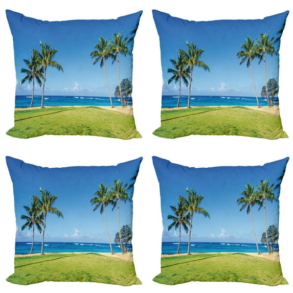 Ambesonne Tropical Throw Pillow Cover 4 Pack, Coconut Palm Hawaii, 18", Blue Green