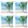 thumbnail image 1 of Ambesonne Tropical Throw Pillow Cover 4 Pack, Coconut Palm at Beach, 20", Blue Cream Green, 1 of 7