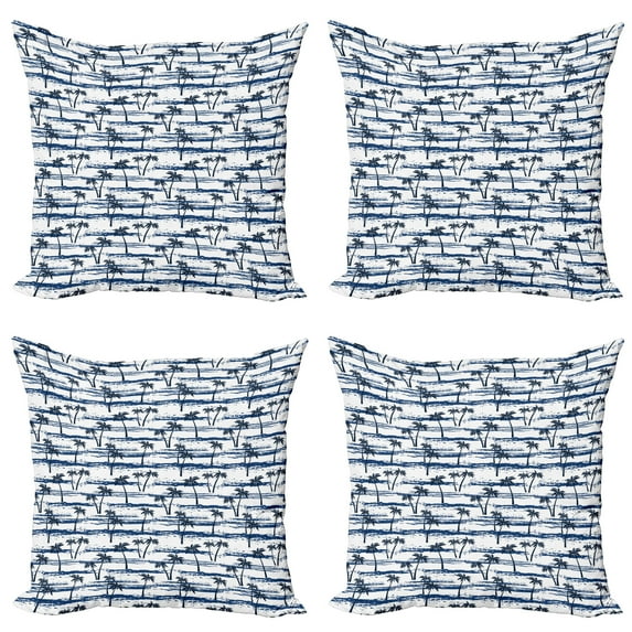 Ambesonne Tropical Throw Pillow Cover 4 Pack, Coconut Tree Beach, 20", Night Blue Dark Blue