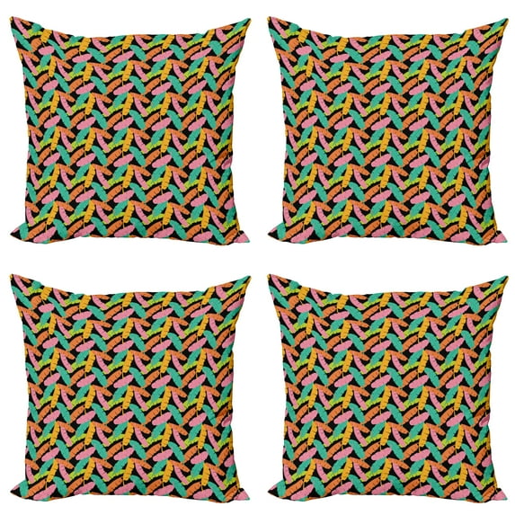 Ambesonne Tropical Throw Pillow Cover 4 Pack, Colorful Banana Leaves, 24", Multicolor