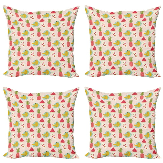Ambesonne Tropical Throw Pillow Cover 4 Pack, Colorful Summer Fruits, 16", Multicolor