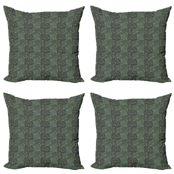 Ambesonne Tropical Throw Pillow Cover 4 Pack, Exotic Art Monstera Leaves, 20", Grey Reseda Green