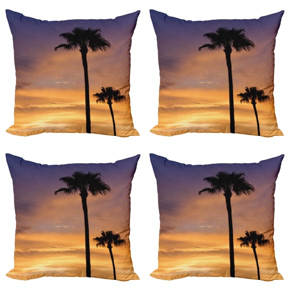 Ambesonne Tropical Throw Pillow Cover 4 Pack, Exotic Coconut Dreamy, 16", Yellow Black