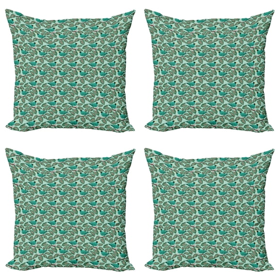 Ambesonne Tropical Throw Pillow Cover 4 Pack, Exotic Flora Fauna Birds, 16", Multicolor