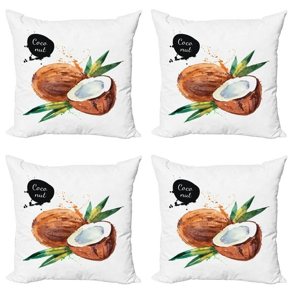Ambesonne Tropical Throw Pillow Cover 4 Pack, Exotic Fruit of Hawaii, 24", Fern Green Brown Black
