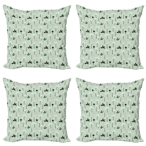 Ambesonne Tropical Throw Pillow Cover 4 Pack, Exotic Hawaiian Palm Trees, 16", Mint Green Black
