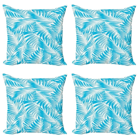 Ambesonne Tropical Throw Pillow Cover 4 Pack, Exotic Miami Palms, 20", Turquoise Aqua Blue