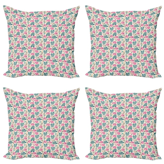 Ambesonne Tropical Throw Pillow Cover 4 Pack, Flip Flops and Starfishes, 16", Multicolor