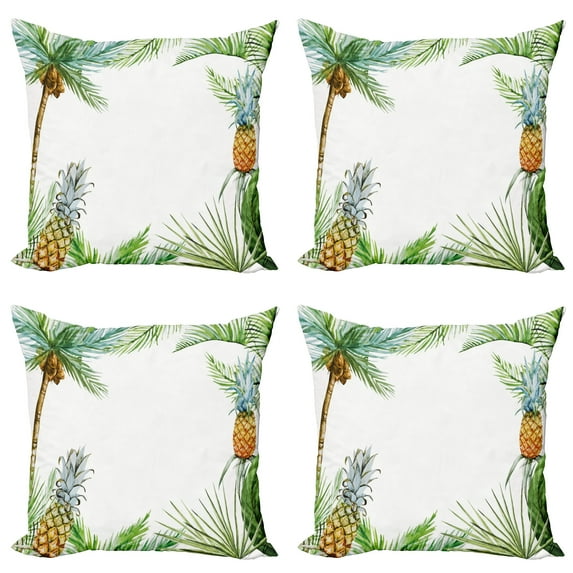 Ambesonne Tropical Throw Pillow Cover 4 Pack, Frame Style Palm Trees, 16", Multicolor