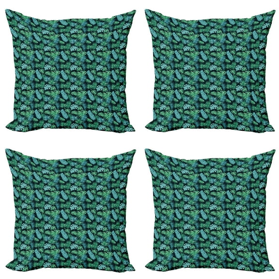 Ambesonne Tropical Throw Pillow Cover 4 Pack, Hawaiian Island Leaves, 16", Seafoam Dark Teal