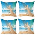 thumbnail image 1 of Ambesonne Tropical Throw Pillow Cover 4 Pack, Hawaiian Ocean Hammock, 20", Cream and Blue, 1 of 6