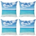 thumbnail image 1 of Ambesonne Tropical Throw Pillow Cover 4 Pack, Hawaiian Seascape, 16", Turquoise White, 1 of 5