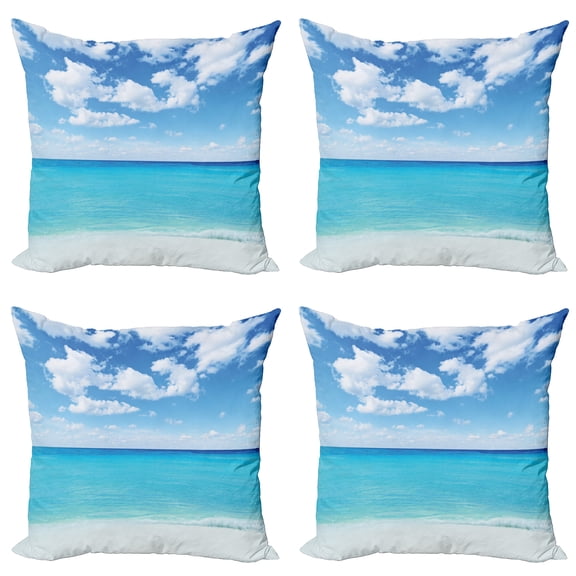 Ambesonne Tropical Throw Pillow Cover 4 Pack, Hawaiian Seascape, 18", Turquoise White