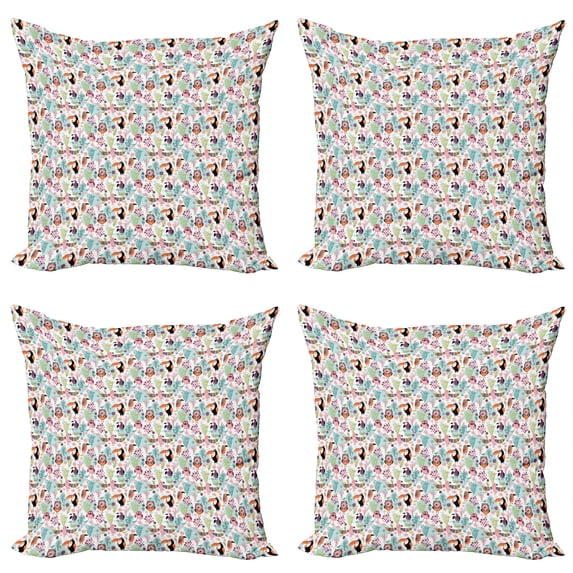 Ambesonne Tropical Throw Pillow Cover 4 Pack, Hawaiian Toucan Bird, 16", Multicolor