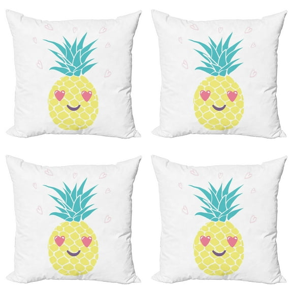 Ambesonne Tropical Throw Pillow Cover 4 Pack, Heart Eyes Pineapple, 18", Multicolor