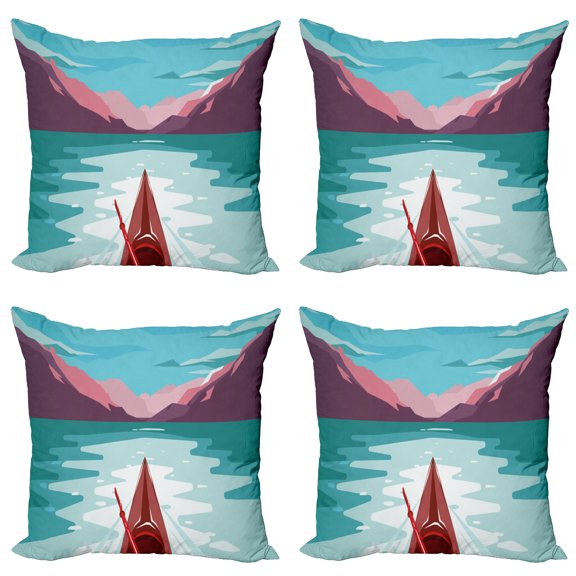 Ambesonne Tropical Throw Pillow Cover 4 Pack, Kayak Adventure, 18", Multicolor