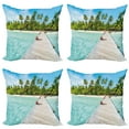 thumbnail image 1 of Ambesonne Tropical Throw Pillow Cover 4 Pack, Maldives Island Beach, 16", Fern Green Turquoise, 1 of 5