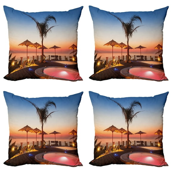 Ambesonne Tropical Throw Pillow Cover 4 Pack, Ocean View at Sunset, 20", Multicolor
