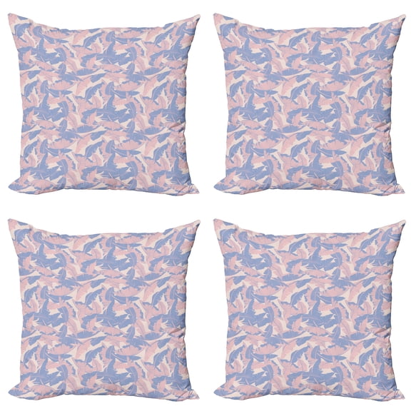 Ambesonne Tropical Throw Pillow Cover 4 Pack, Palm Leaves Soft Tones, 18", Pale Pink Blue Cream