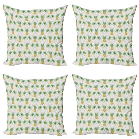 Ambesonne Tropical Throw Pillow Cover 4 Pack, Palm Tree Pineapples, 16", Multicolor