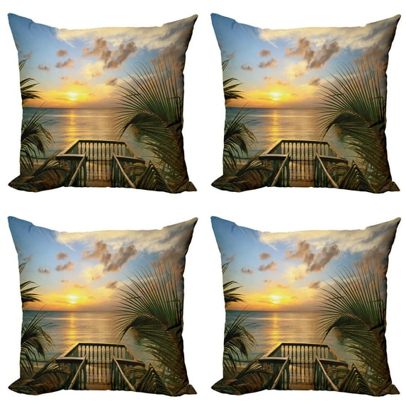 Ambesonne Tropical Throw Pillow Cover 4 Pack, Palms Sunset Scenery, 24", Multicolor