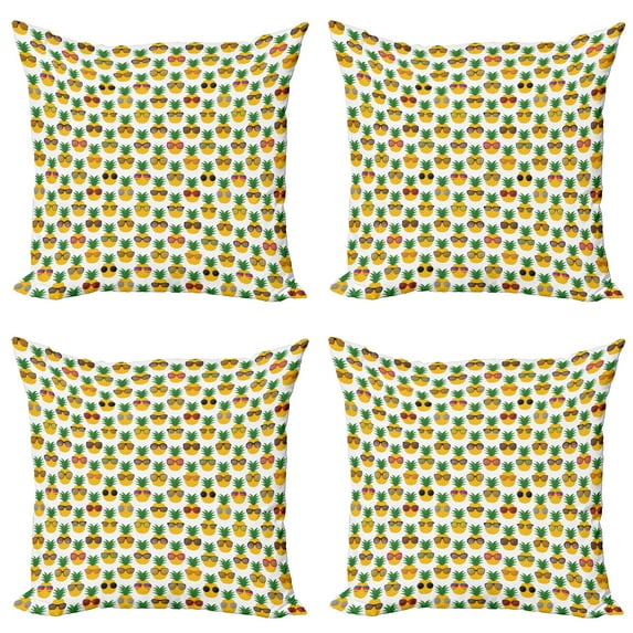 Ambesonne Tropical Throw Pillow Cover 4 Pack, Pineapples Sunglasses, 20", Multicolor