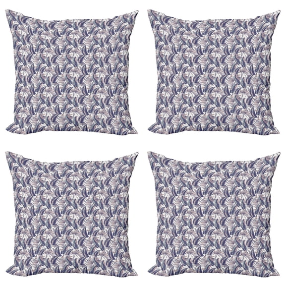 Ambesonne Tropical Throw Pillow Cover 4 Pack, Pinnate Banana Leaves Art, 20", Pale Teal Blush