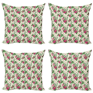 Ambesonne Tropical Throw Pillow Cover 4 Pack, Plumeria and Hibiscus, 20", Multicolor