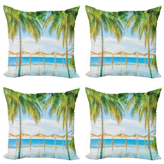 Ambesonne Tropical Throw Pillow Cover 4 Pack, Pool Resort Summer, 16", Green Blue